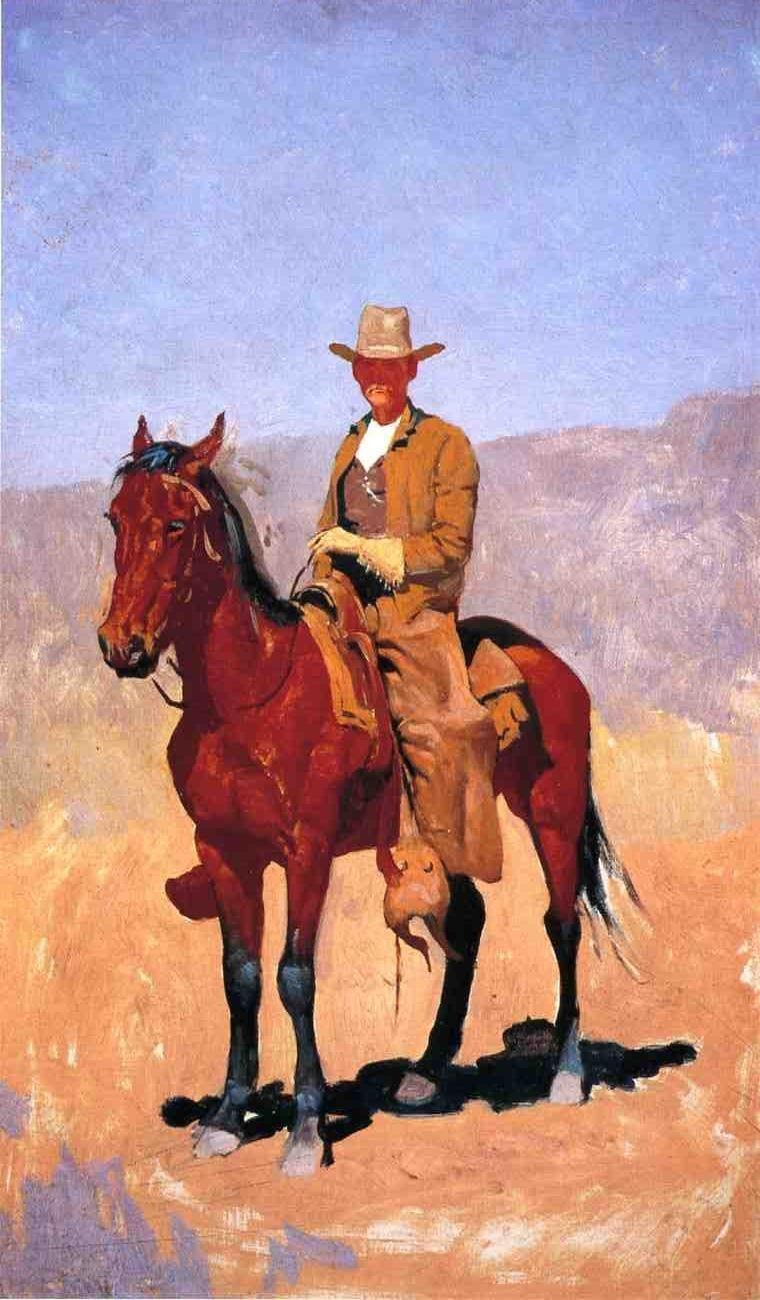 Frederic Remington Mounted Cowboy in Chaps with Race Horse
